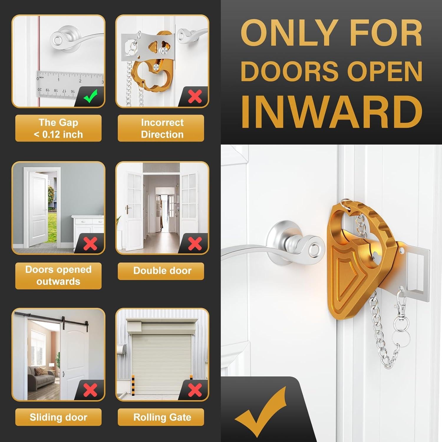 Cerradura de puerta portátil Urgeeo dorada para viajar