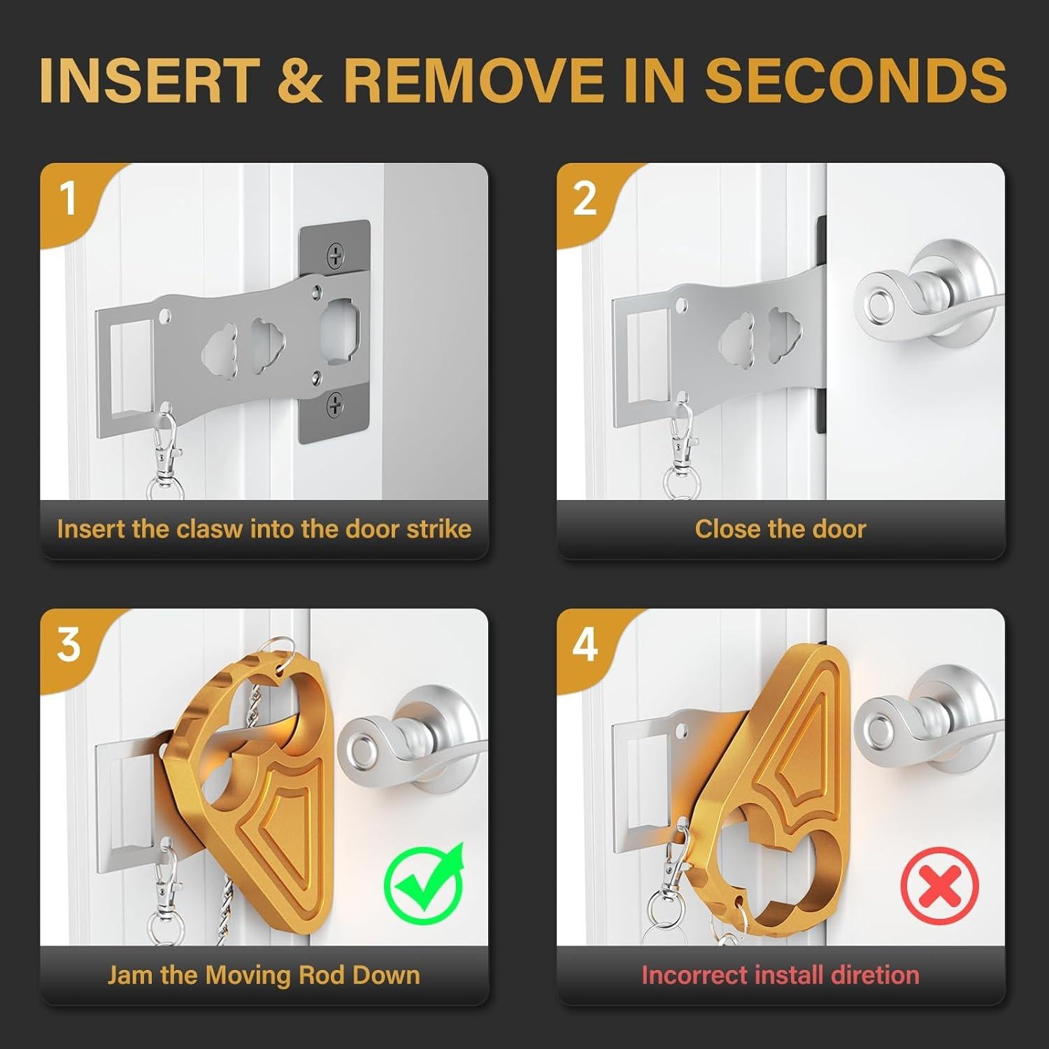 Cerradura de puerta portátil Urgeeo dorada para viajar