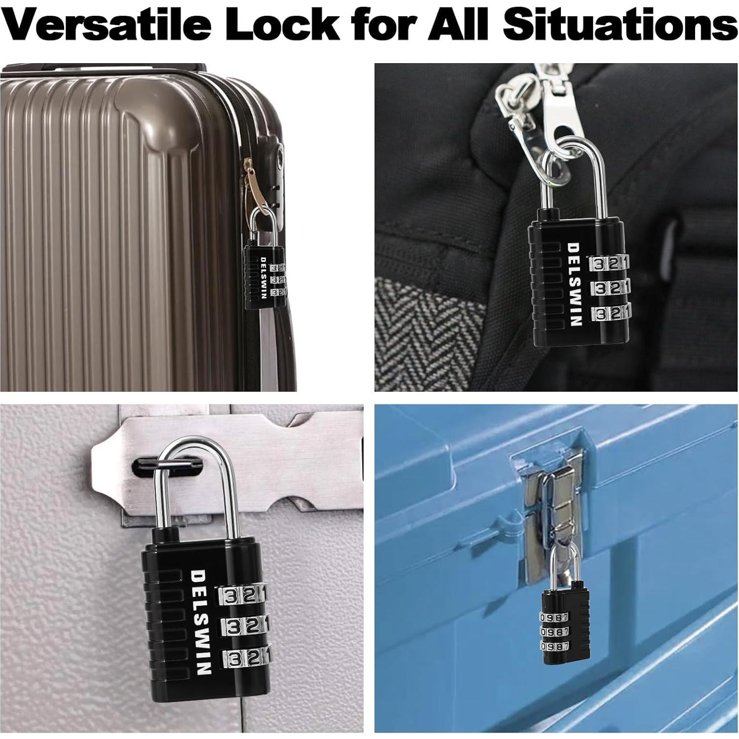 Candado de Combinación DELSWIN 3 Dígitos Negro - 4 Piezas