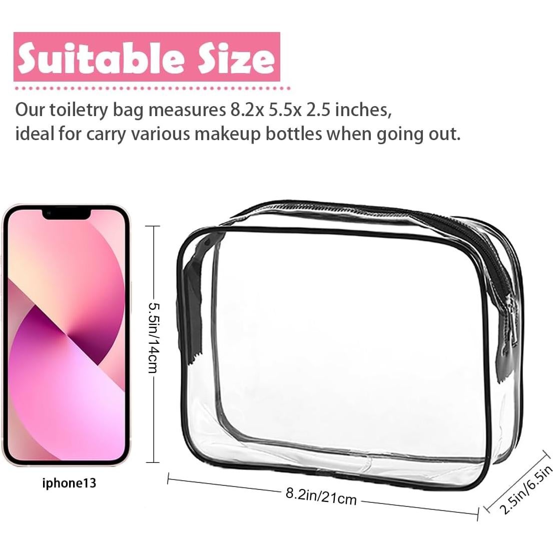 Bolsa de Aseo Transparente TSA 3 Paquetes 20.8x14cm Negro