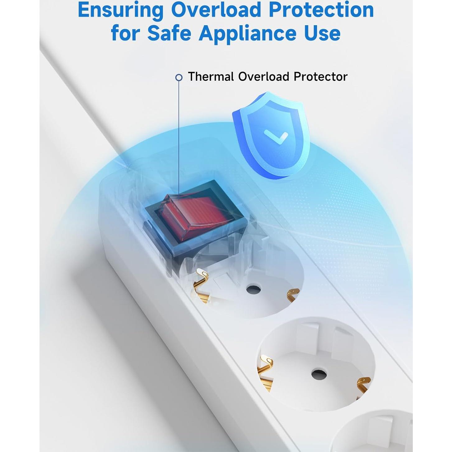 Adaptador de Enchufe UE a EE. UU. ROOTOMA 3 Salidas 1.52m