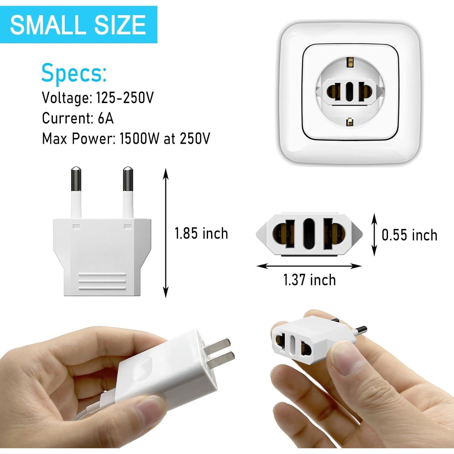 Adaptador de Enchufe de Viaje MIKWOAB Tipo C - 6 Piezas