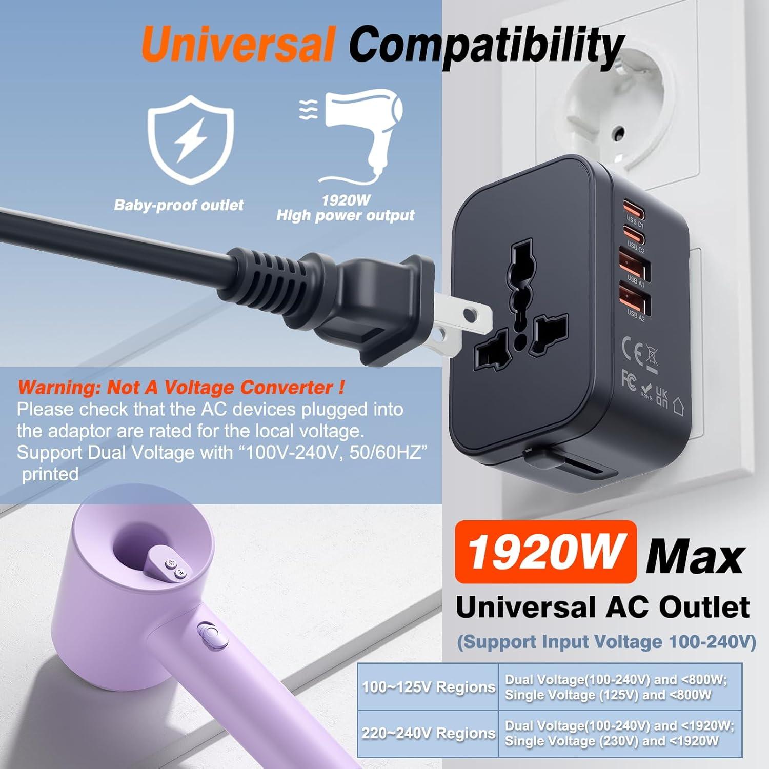 Adaptador de Viaje Universal NEWVANGA 4 Puertos USB Carga Rápida