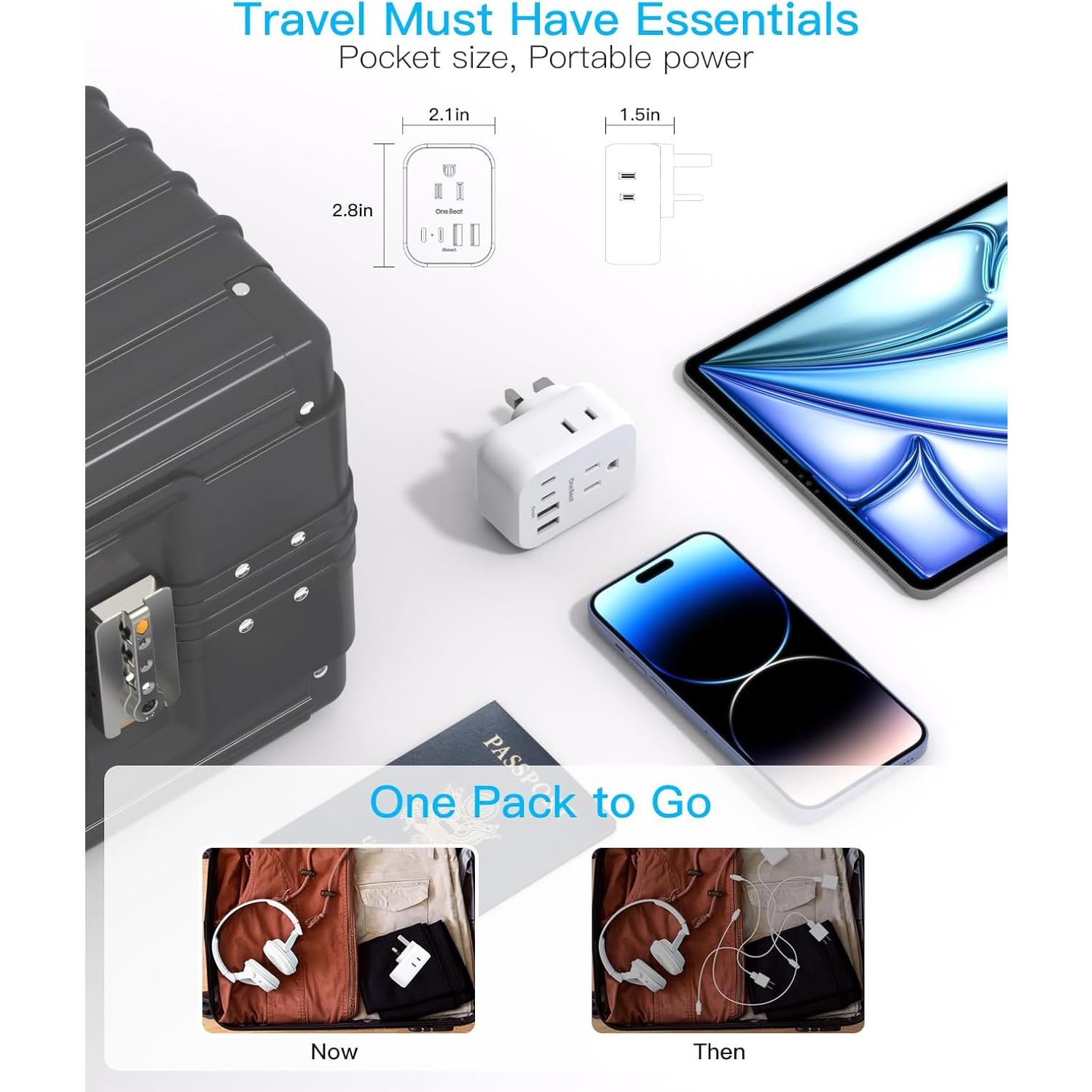 Adaptador de Enchufe de Viaje One Beat Tipo G 2 Paquetes 20W