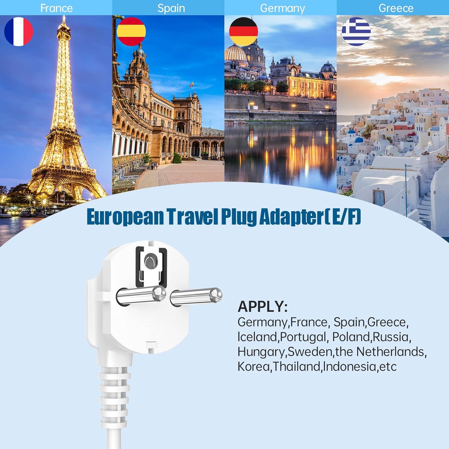 Adaptador de enchufe de viaje 6 en 1 AnnTane con USB-C y 1.22 m