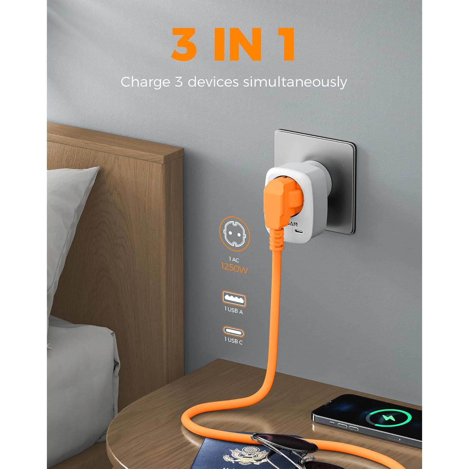 Adaptador de Enchufe de Europa a EE. UU. TESSAN 3 en 1 USB