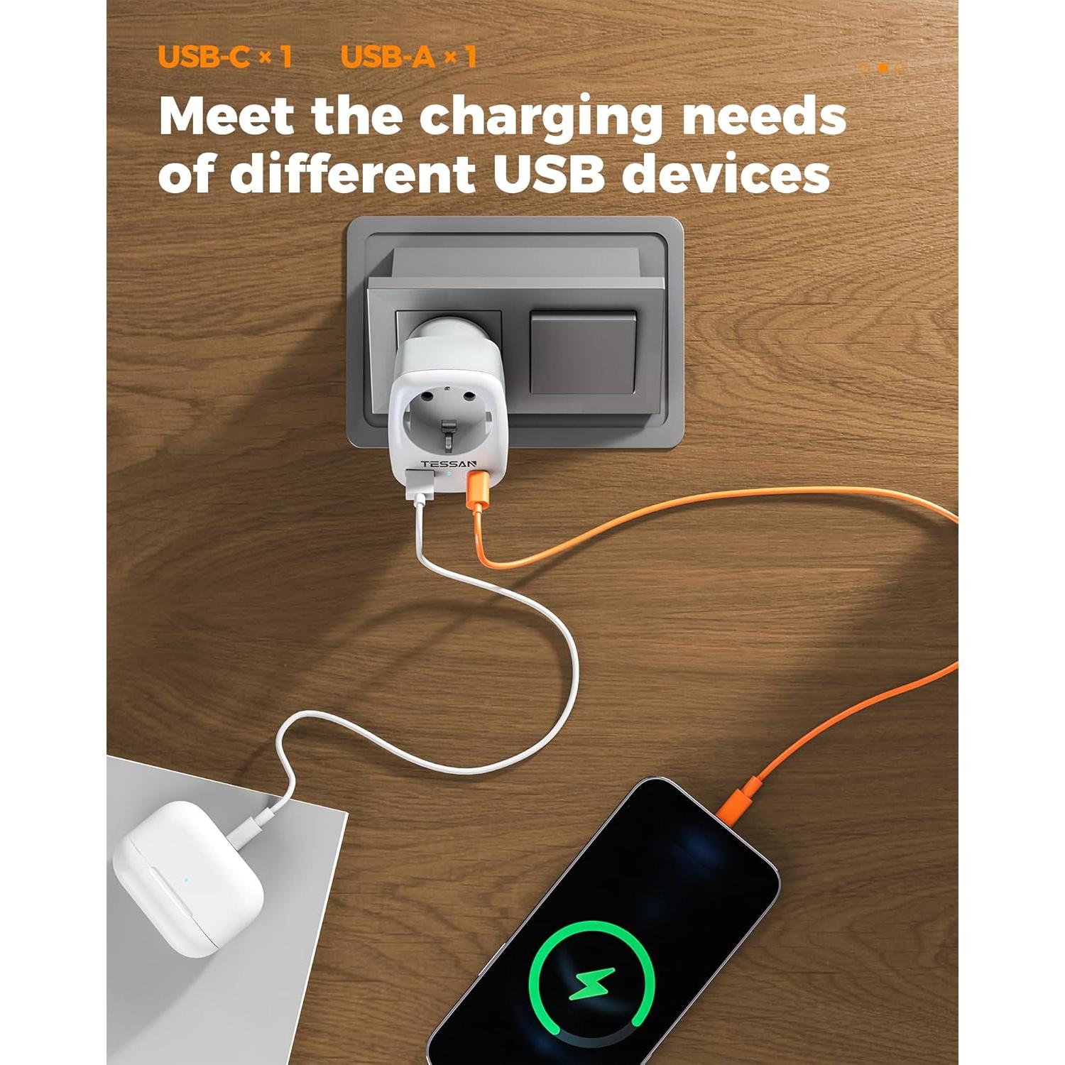 Adaptador de Enchufe de Europa a EE. UU. TESSAN 3 en 1 USB