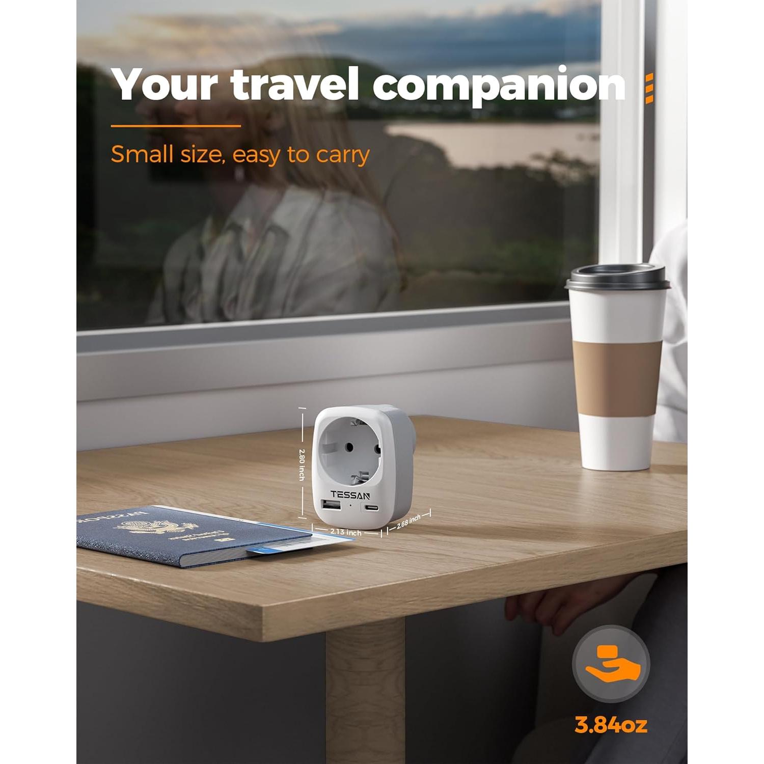 Adaptador de Enchufe de Europa a EE. UU. TESSAN 3 en 1 USB