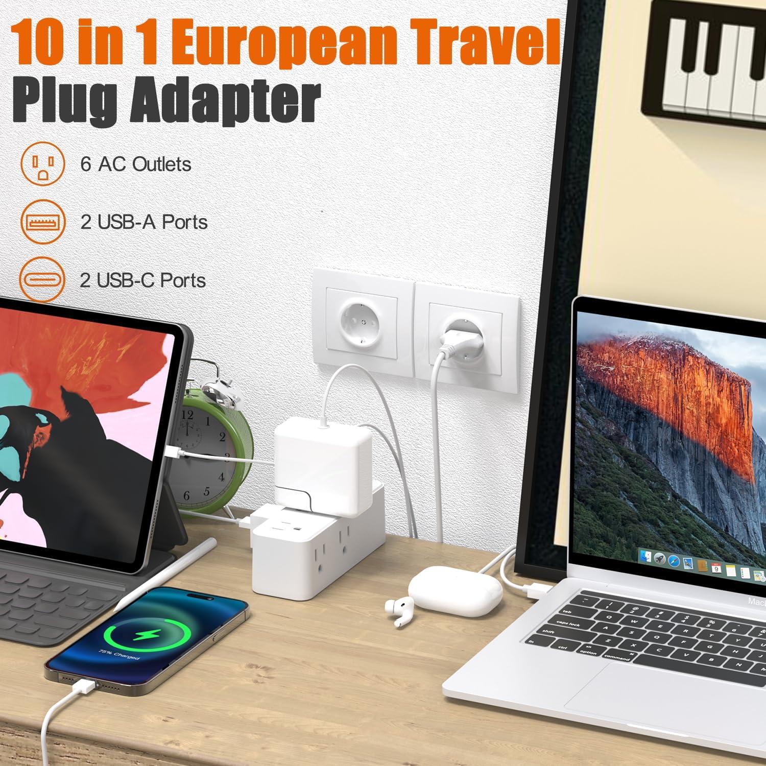 Adaptador de Enchufe de Viaje Universal WRXDMC 10-en-1 con 6 Salidas AC y 4 USB