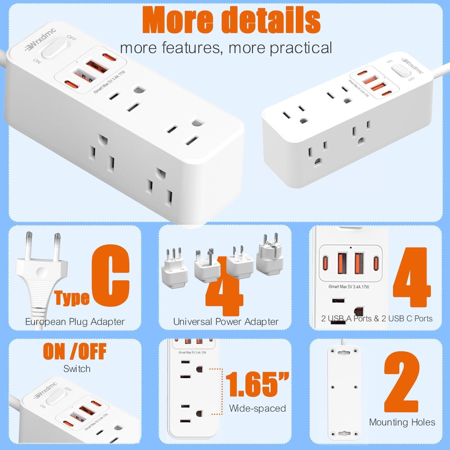 Adaptador de Enchufe de Viaje Universal WRXDMC 10-en-1 con 6 Salidas AC y 4 USB