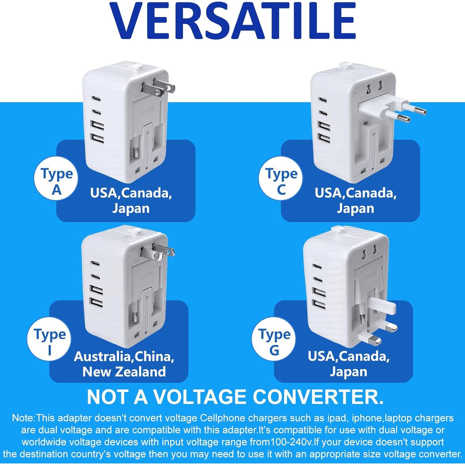 Adaptador de Viaje Universal Aukzily con 4 Enchufes y 4 Puertos USB