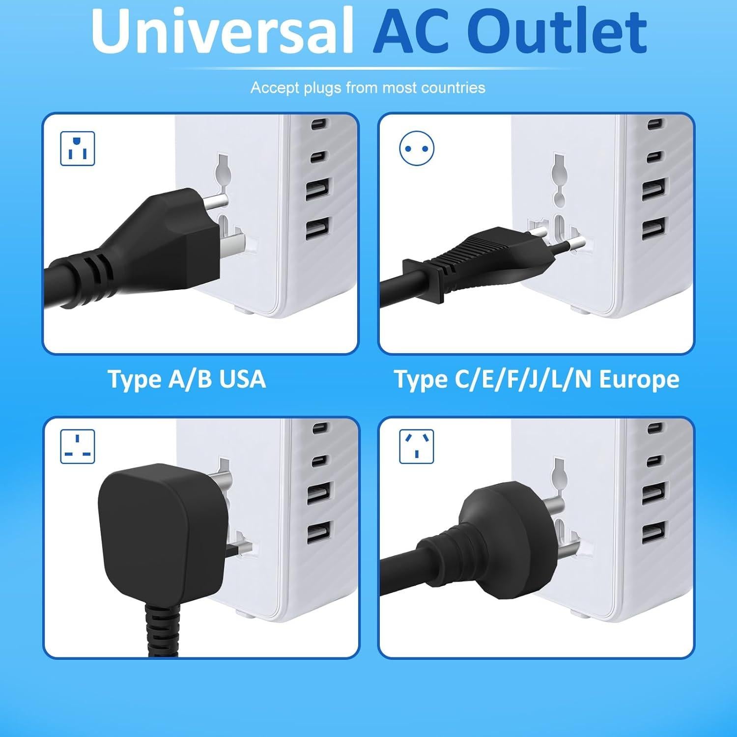 Adaptador de Viaje Universal Aukzily con 4 Enchufes y 4 Puertos USB