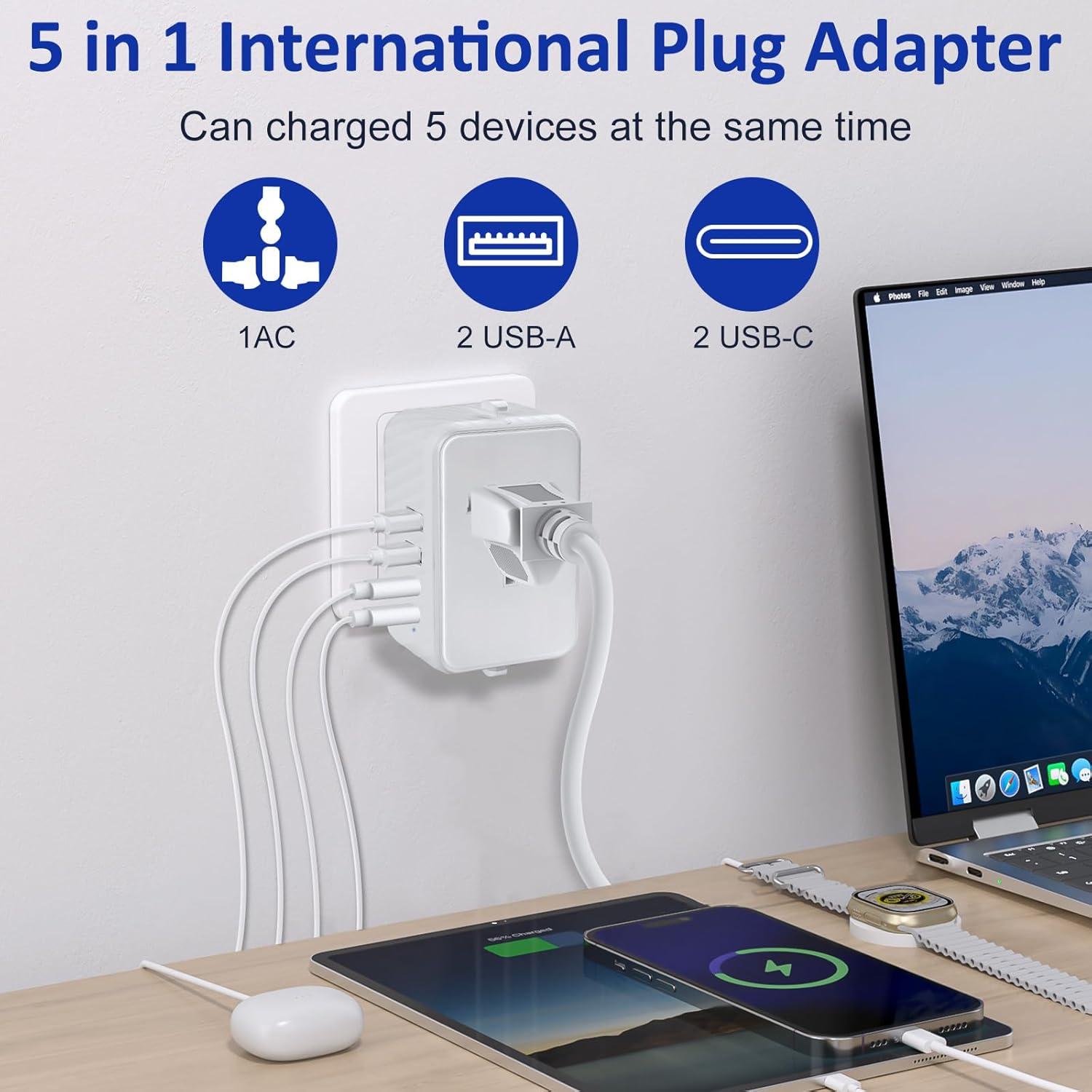 Adaptador de Viaje Universal Aukzily con 4 Enchufes y 4 Puertos USB