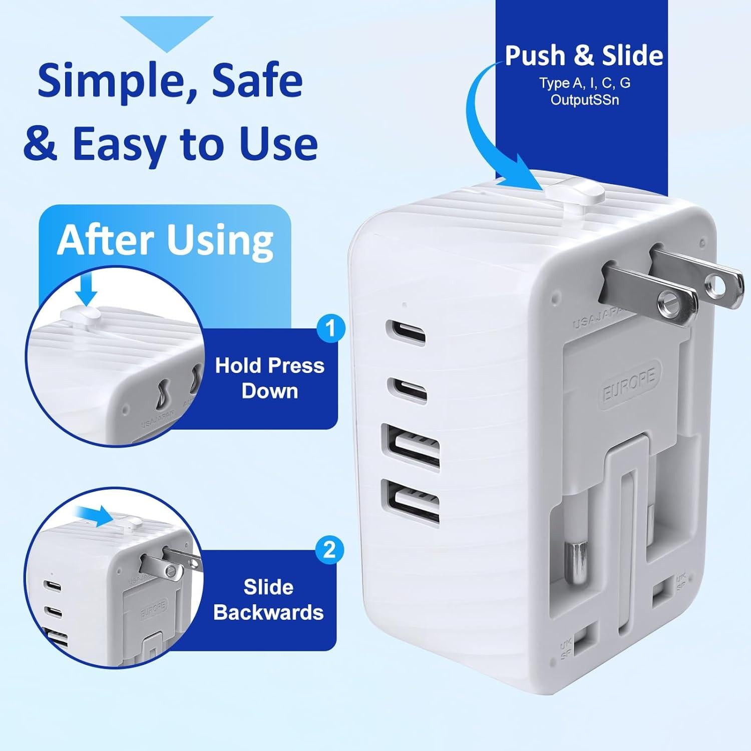 Adaptador de Viaje Universal Aukzily con 4 Enchufes y 4 Puertos USB