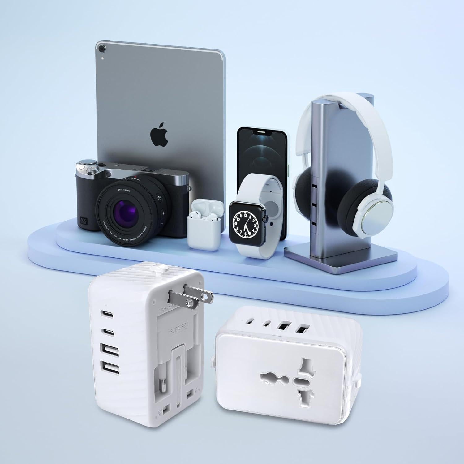 Adaptador de Viaje Universal Aukzily con 4 Enchufes y 4 Puertos USB