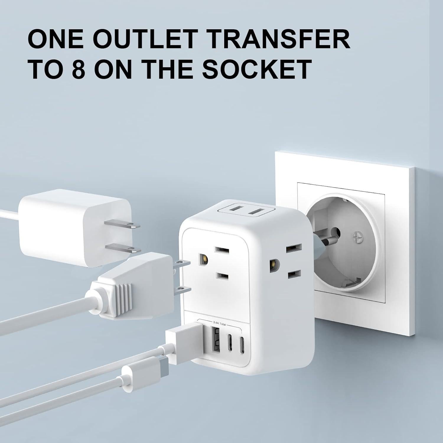 Adaptador de Enchufe de Viaje Ouli OL-519EU 8 en 1 USB C