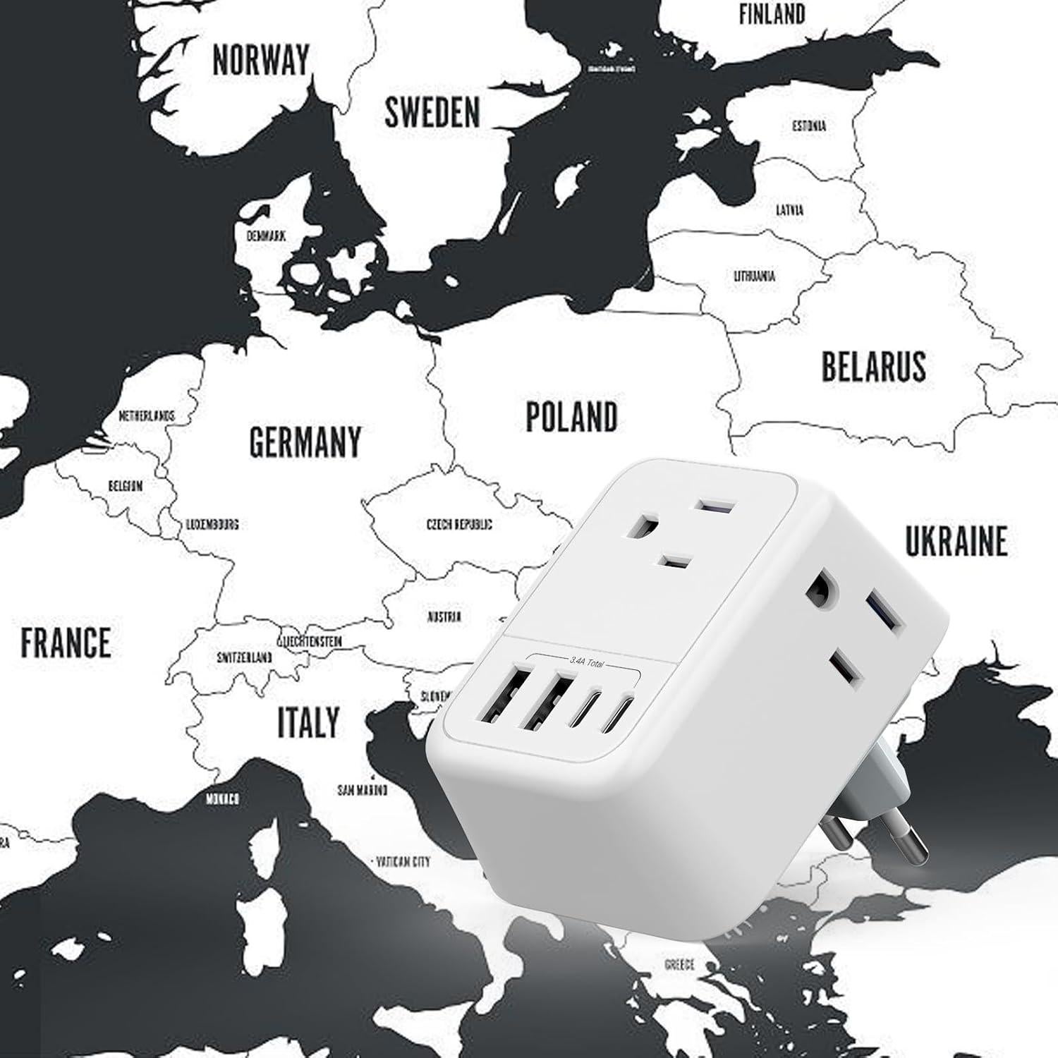 Adaptador de Enchufe de Viaje Ouli OL-519EU 8 en 1 USB C