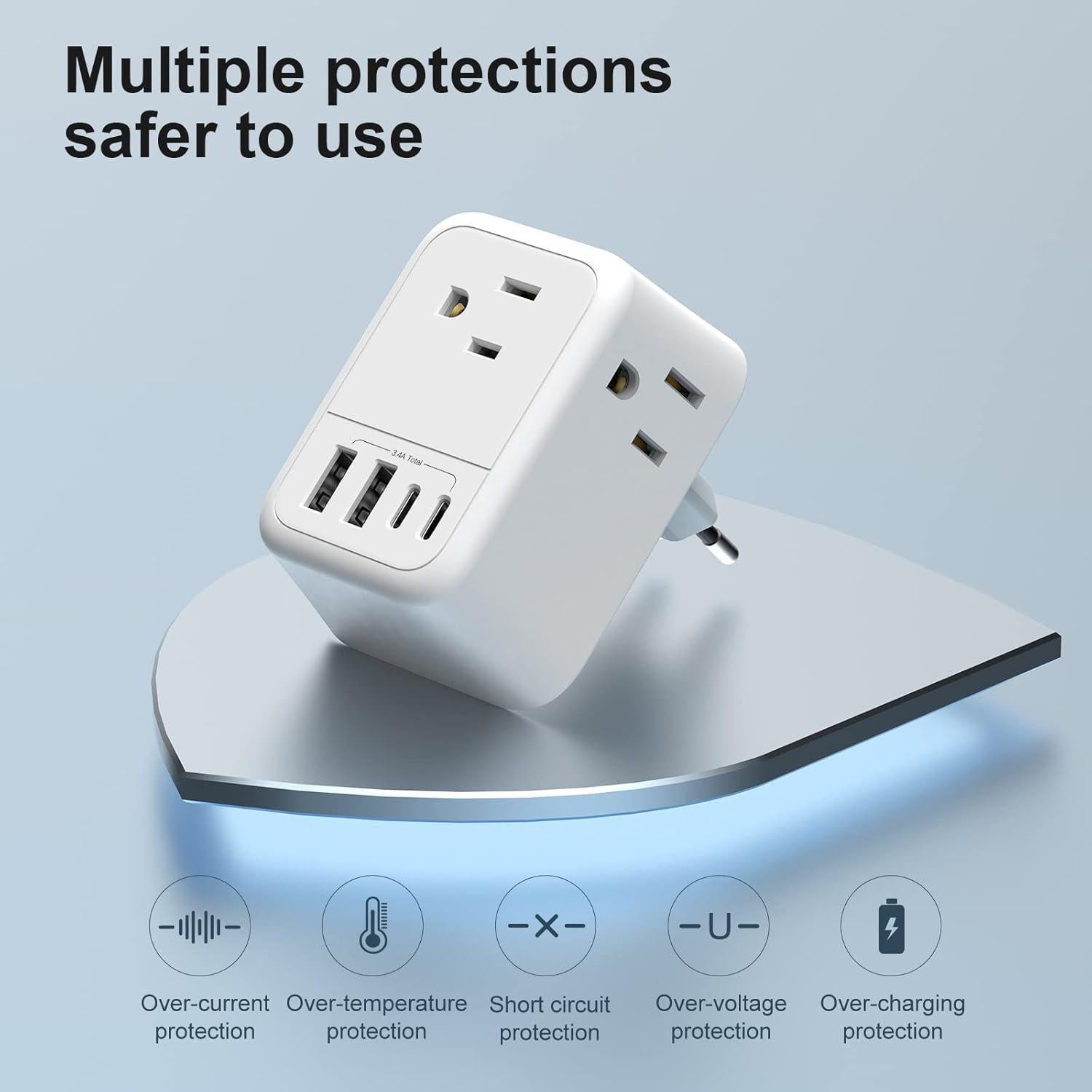 Adaptador de Enchufe de Viaje Ouli OL-519EU 8 en 1 USB C