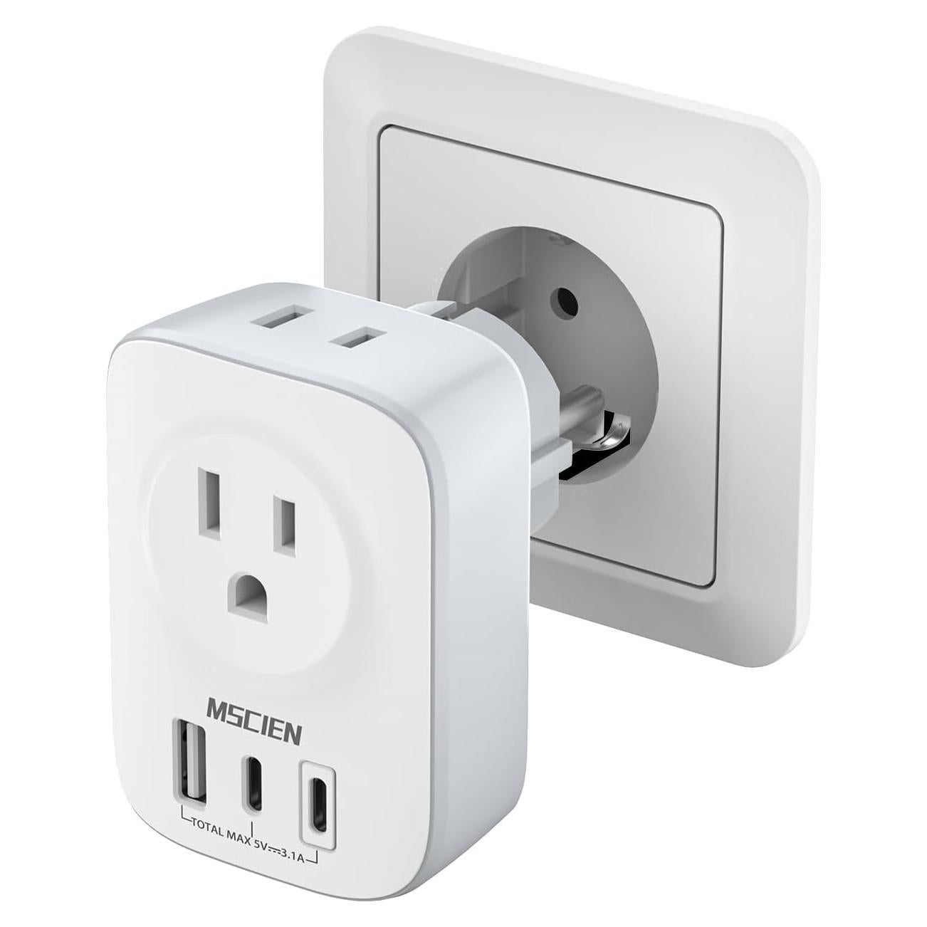 Adaptador de Enchufe de Viaje Mscien Tipo E/F 5 en 1 USB