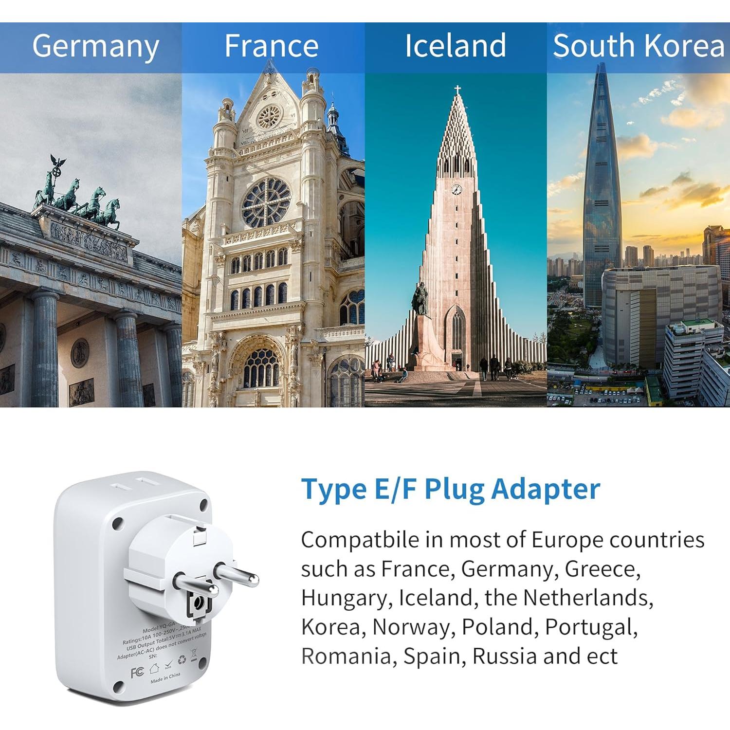 Adaptador de Enchufe de Viaje Mscien Tipo E/F 5 en 1 USB