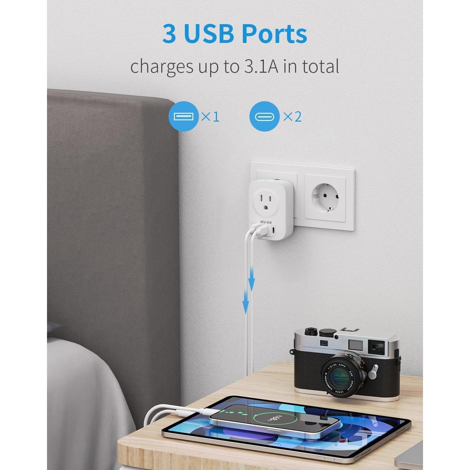 Adaptador de Enchufe de Viaje Mscien Tipo E/F 5 en 1 USB