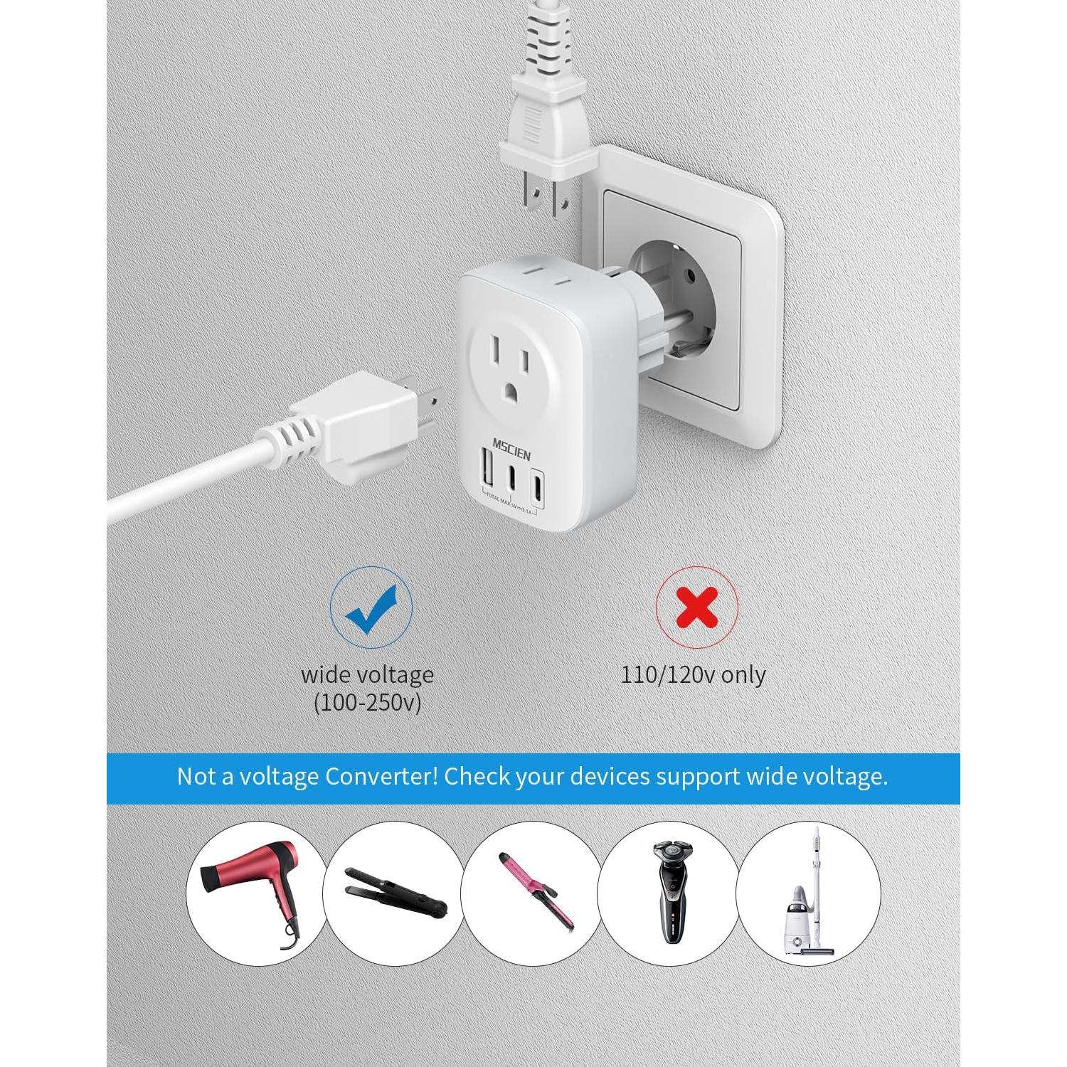 Adaptador de Enchufe de Viaje Mscien Tipo E/F 5 en 1 USB