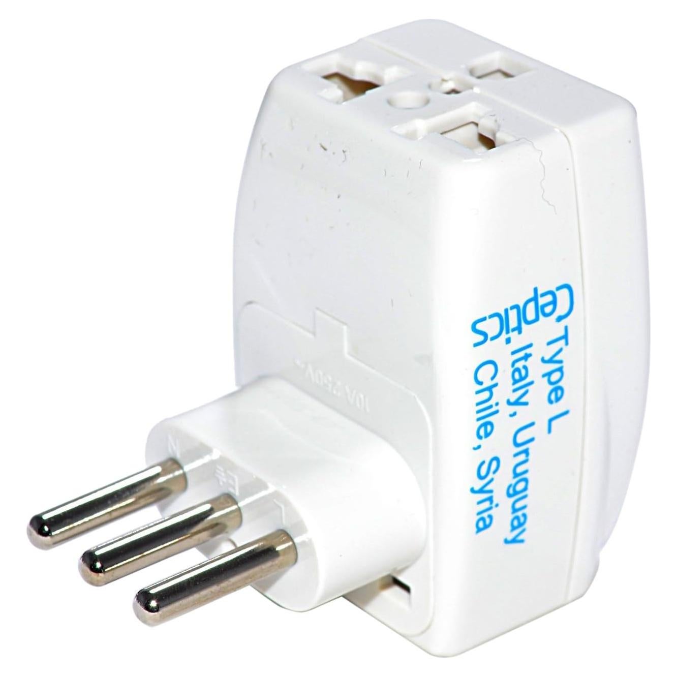 Adaptador de Viaje Tipo L Ceptics 3 Salidas para Italia