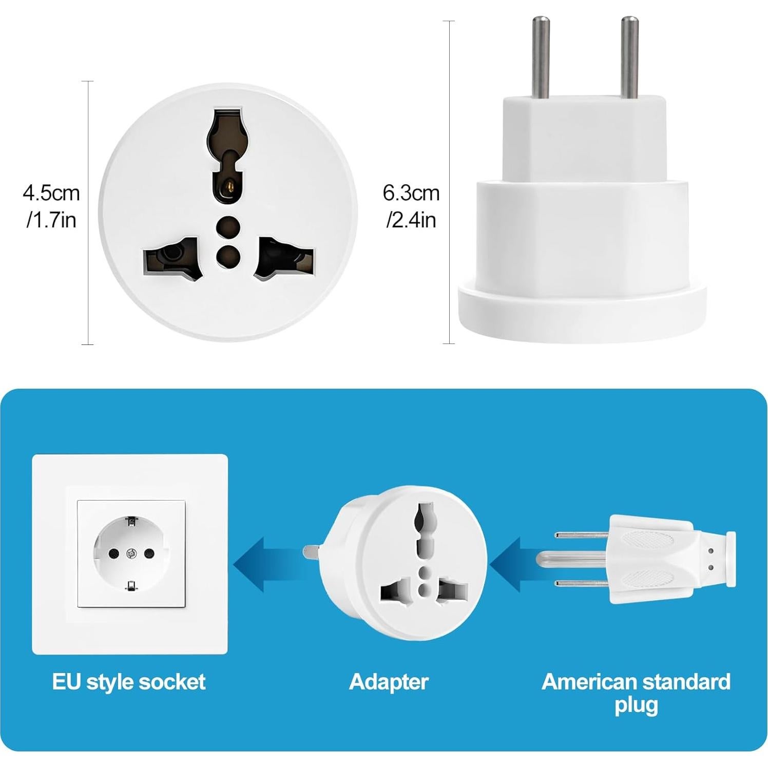 Adaptador de Enchufe de Viaje Europeo Ziissup Tipo C 3 Piezas