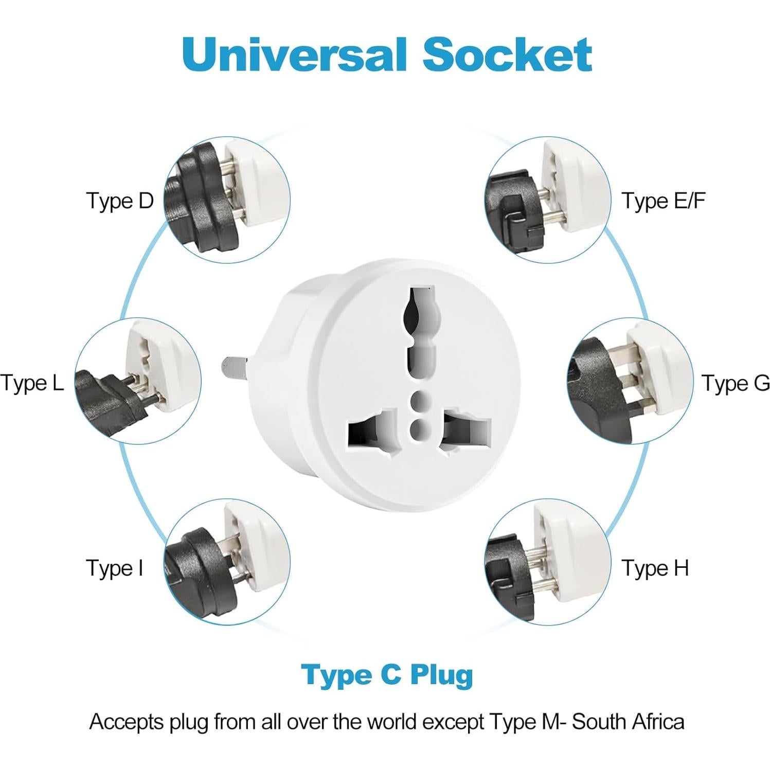 Adaptador de Enchufe de Viaje Europeo Ziissup Tipo C 3 Piezas