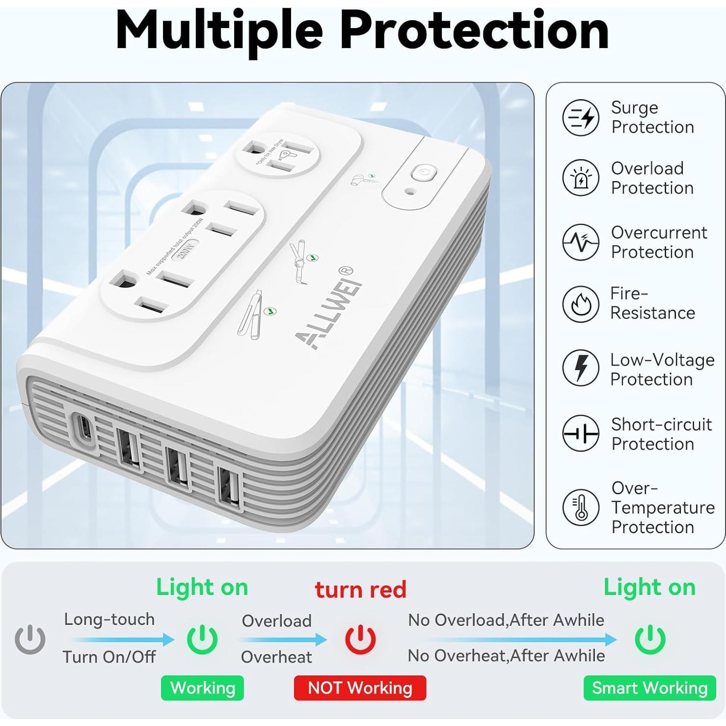 Convertidor de Voltaje ALLWEI 2000W 220V a 110V para Viajes