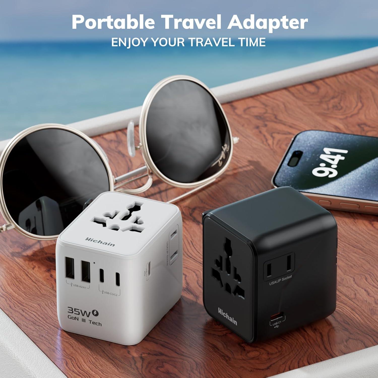 Adaptador de Viaje Universal Hichain 35W 7-en-1 Blanco