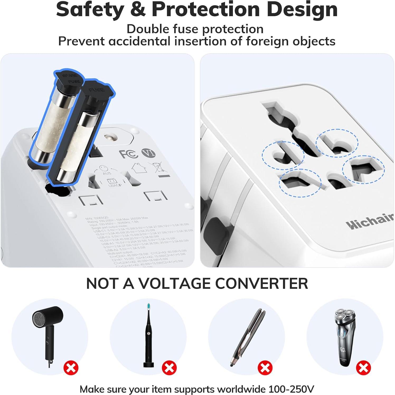 Adaptador de Viaje Universal Hichain 35W 7-en-1 Blanco