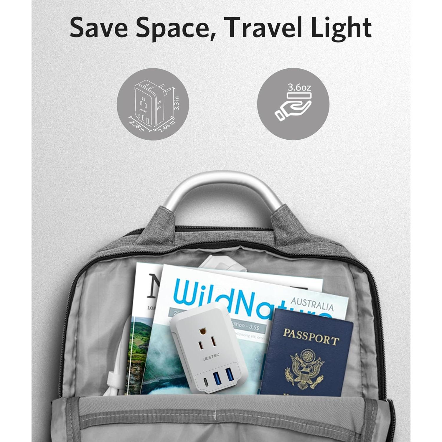 Adaptador de Enchufe de Viaje BESTEK 7 en 1 USB C Europa