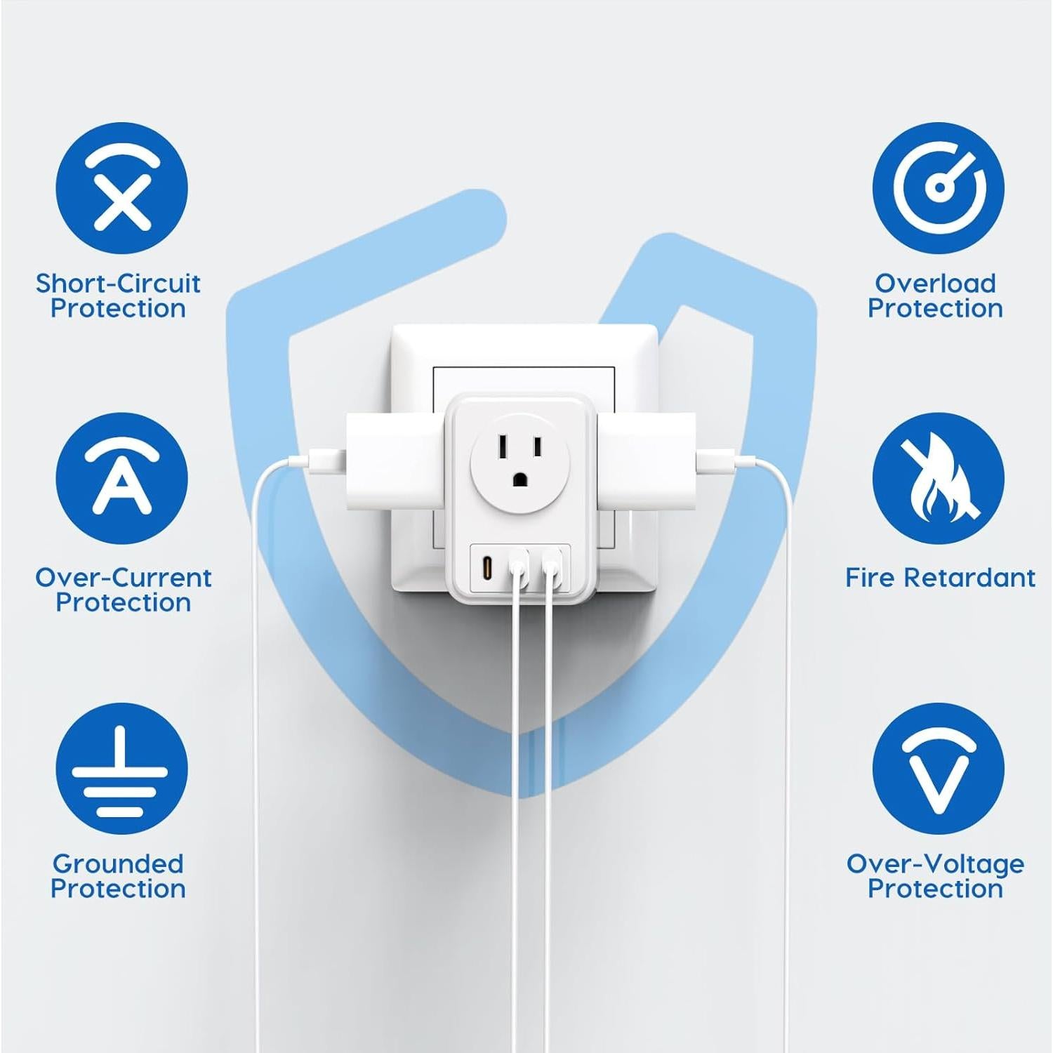 Adaptador de Enchufe Tipo G AUOPLUS 2 Paquete con 4 Salidas y 3 USB