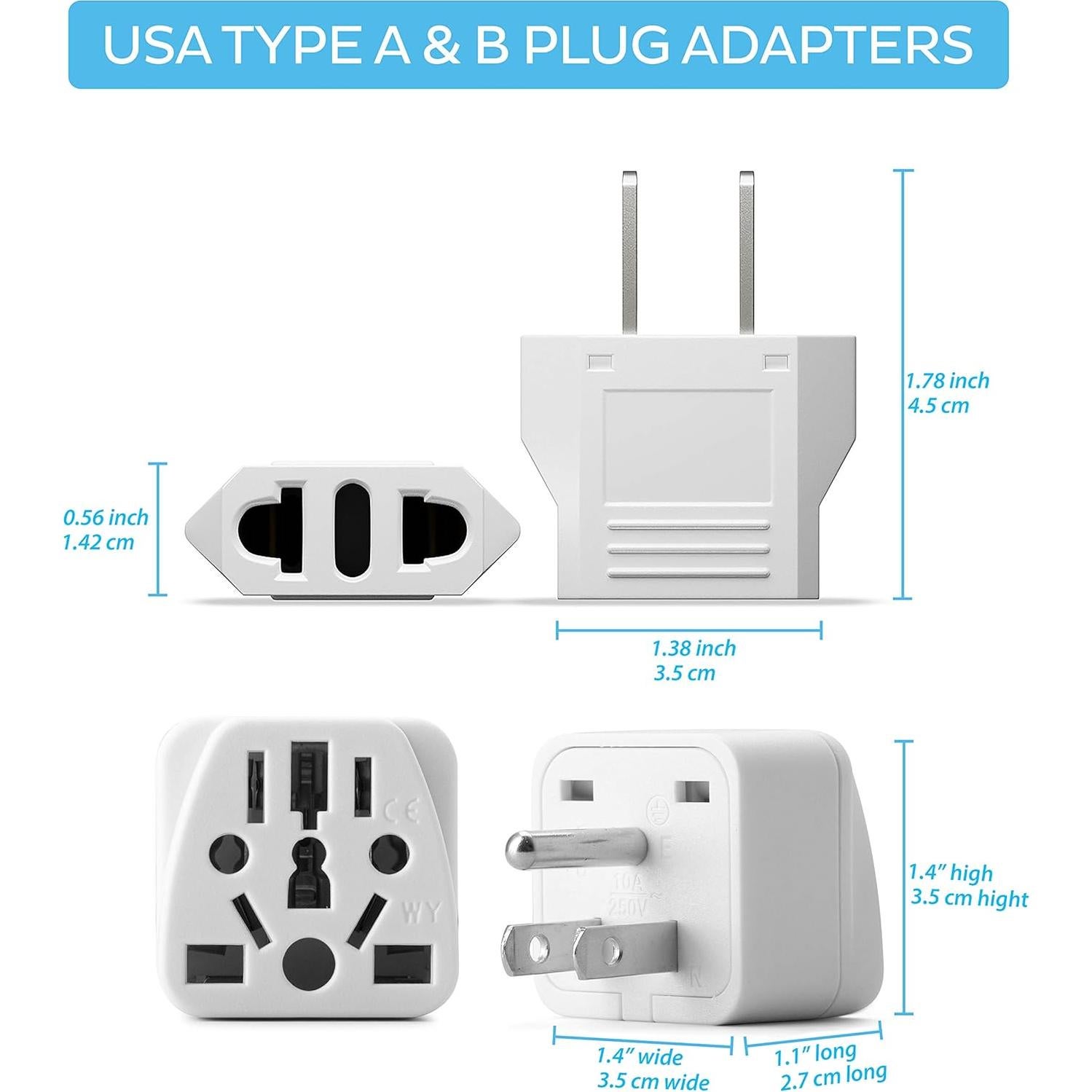 Adaptador de Enchufe de Viaje Unidapt Tipo A y B Blanco