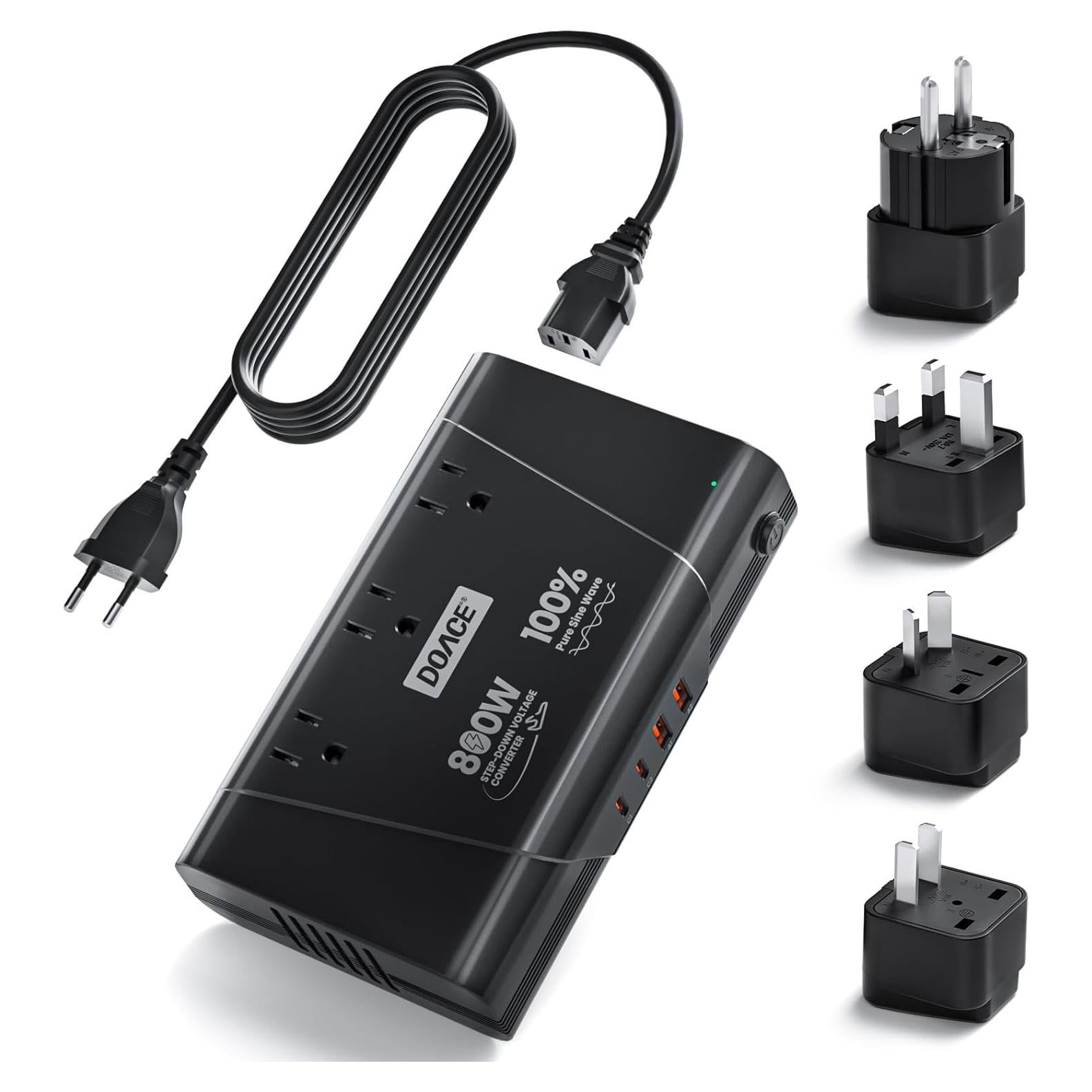 DOACE Adaptador de Viaje Universal 800W 220V a 110V Onda Sinusoidal