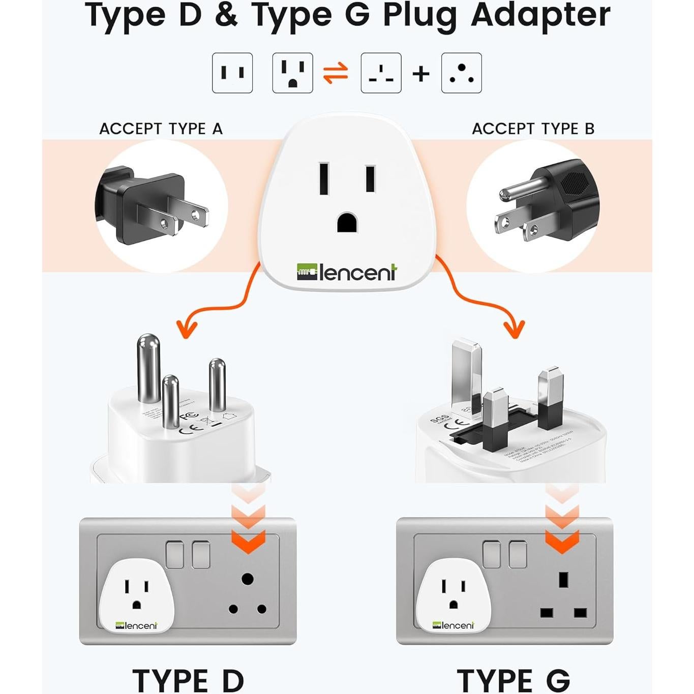 Adaptador de viaje LENCENT Tipo D y G para Sri Lanka y Maldivas