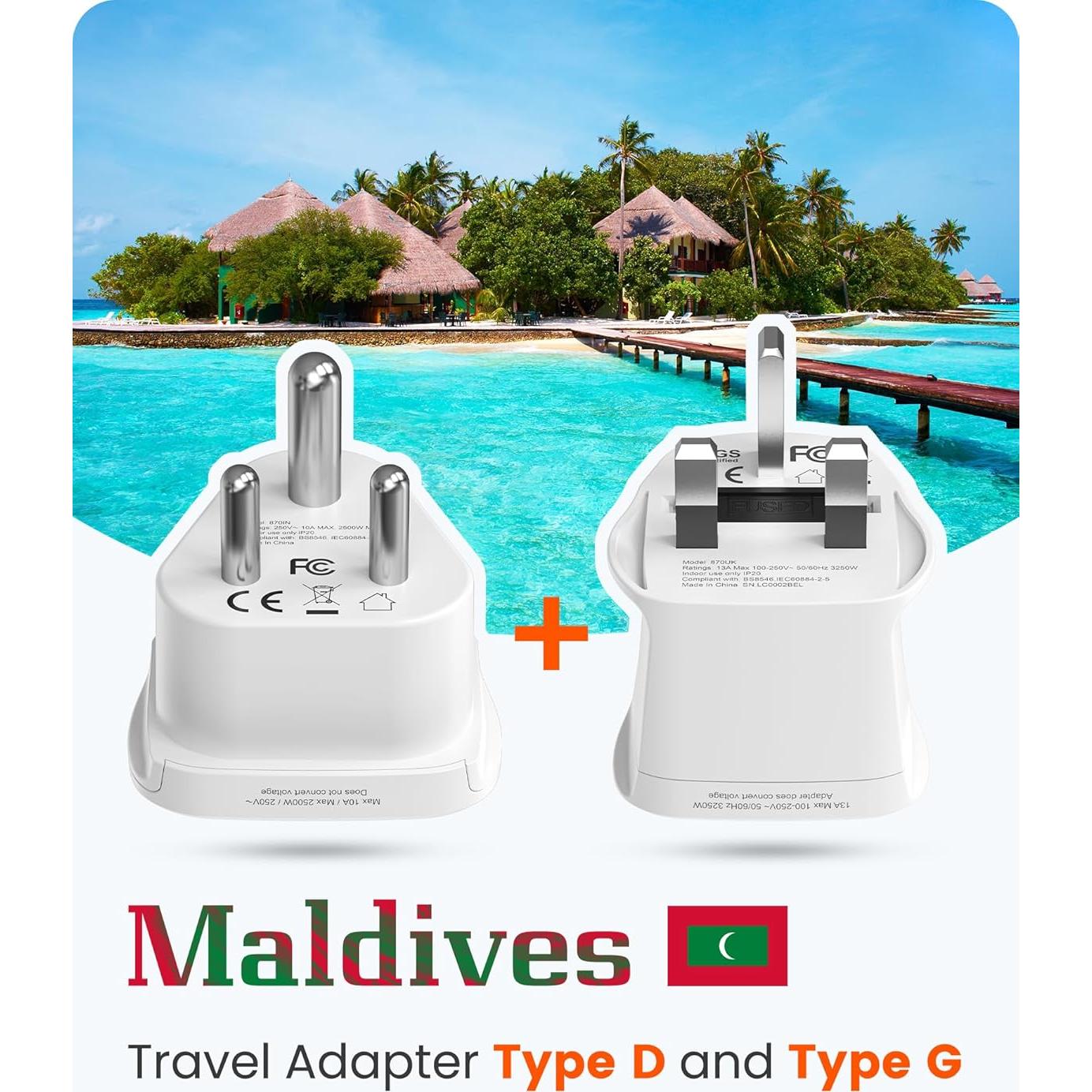 Adaptador de viaje LENCENT Tipo D y G para Sri Lanka y Maldivas