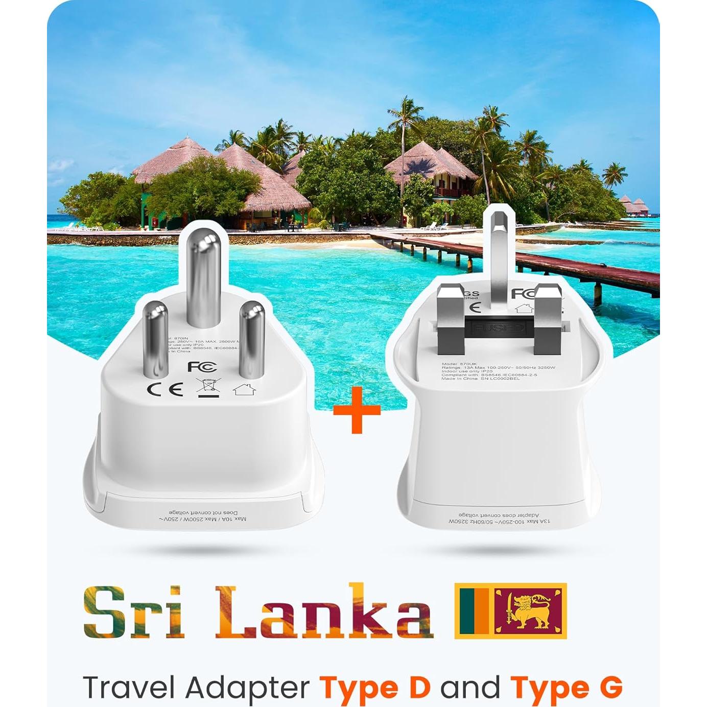 Adaptador de viaje LENCENT Tipo D y G para Sri Lanka y Maldivas