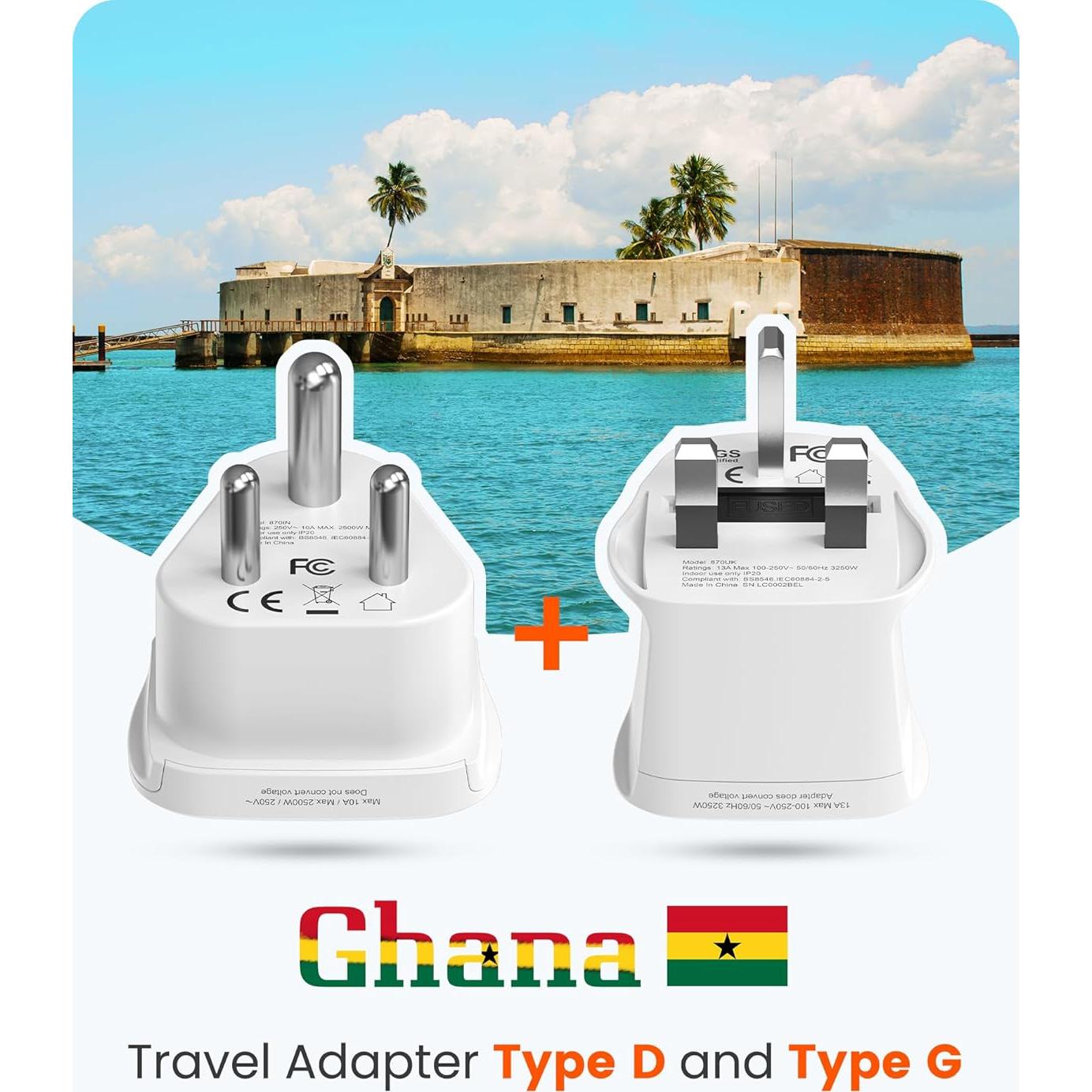 Adaptador de viaje LENCENT Tipo D y G para Sri Lanka y Maldivas