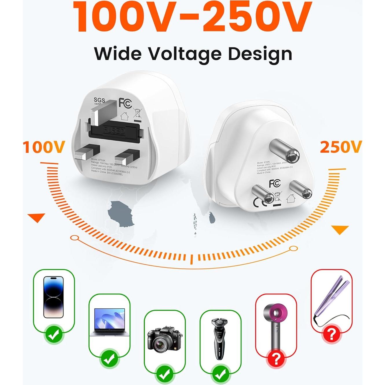 Adaptador de viaje LENCENT Tipo D y G para Sri Lanka y Maldivas