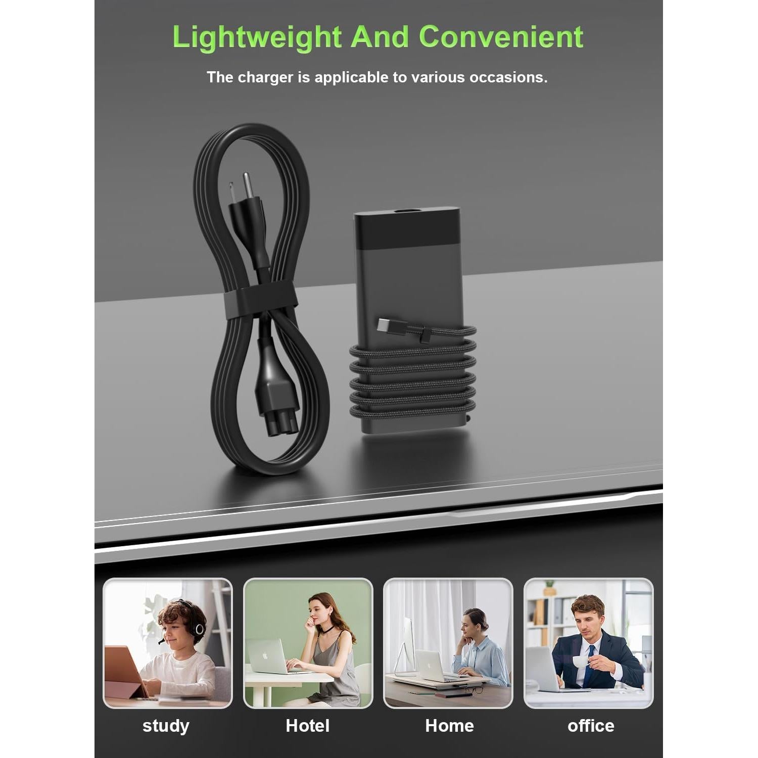 Slim 65W USB-C Charger Compatible with HP Elitebook, Spectre, Envy, ProBook, Pavilion, Fortis, OmniBook,ZBook Firefly, Elite x2, Chromebook X360 Laptop Travel Fast Charging Adapter