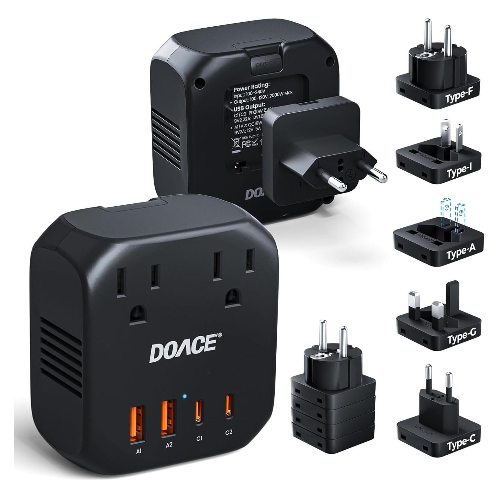 DOACE Convertidor de Voltaje 2000W 220V a 110V para Viajes