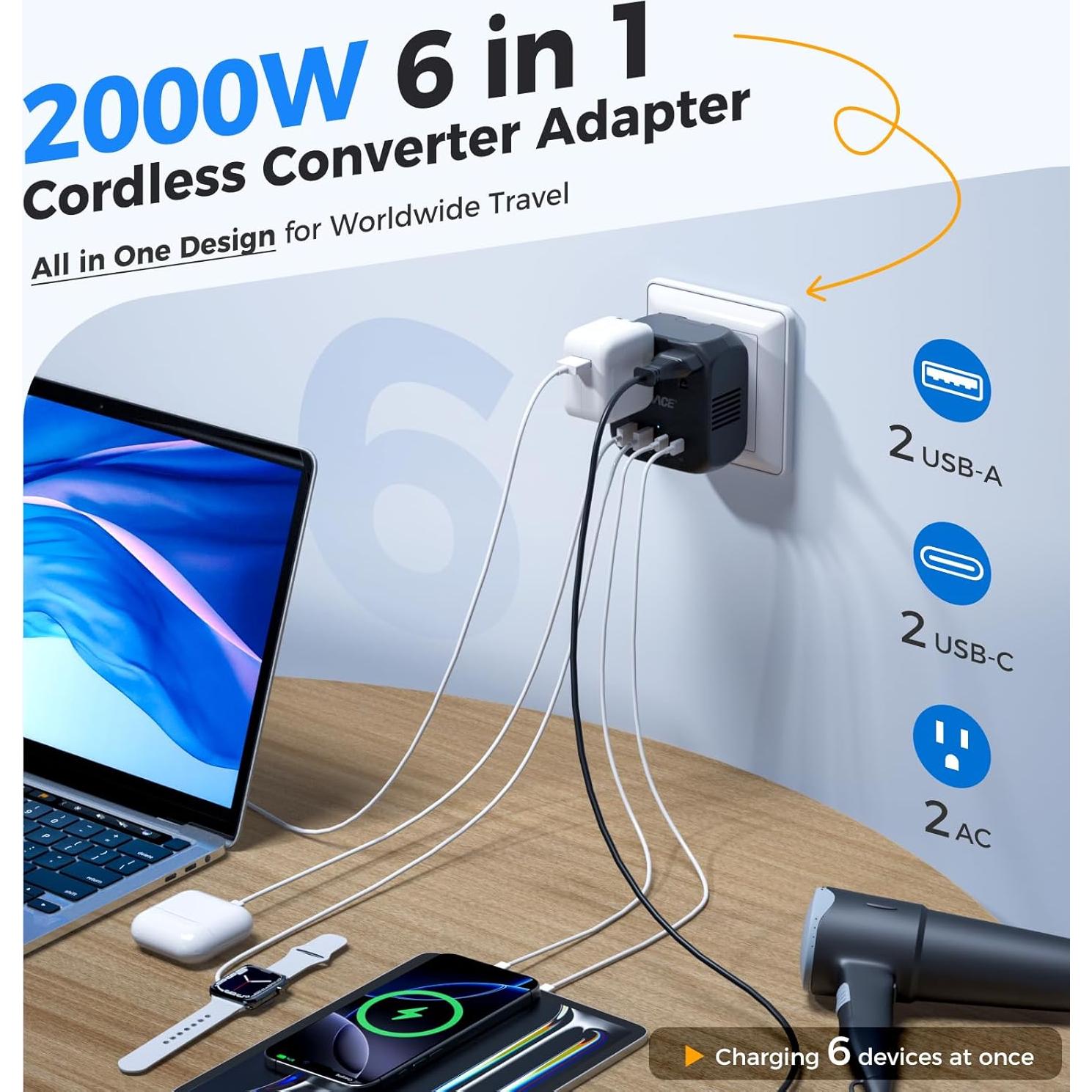 DOACE Convertidor de Voltaje 2000W 220V a 110V para Viajes