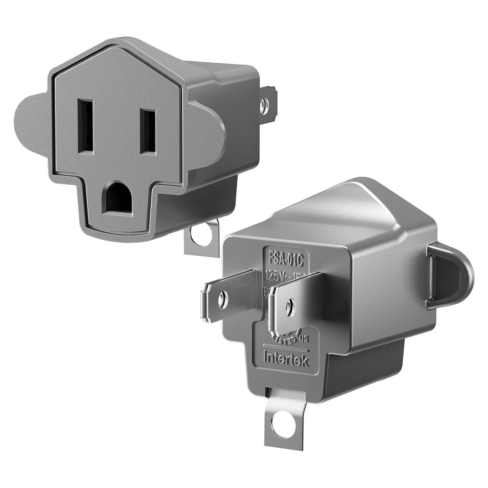 Adaptador de enchufe 2 a 3 clavijas SUPERDANNY gris - Paquete de 2