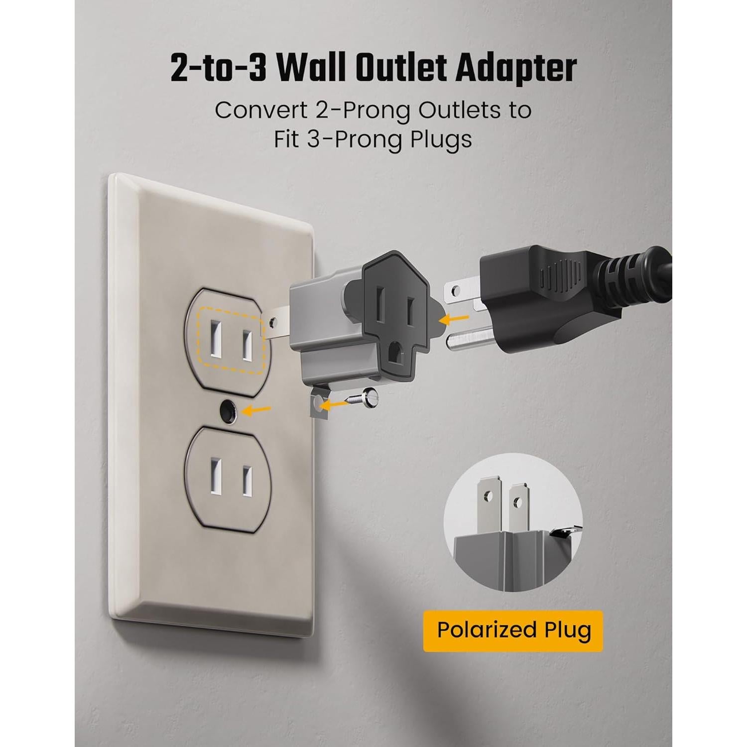 Adaptador de enchufe 2 a 3 clavijas SUPERDANNY gris - Paquete de 2