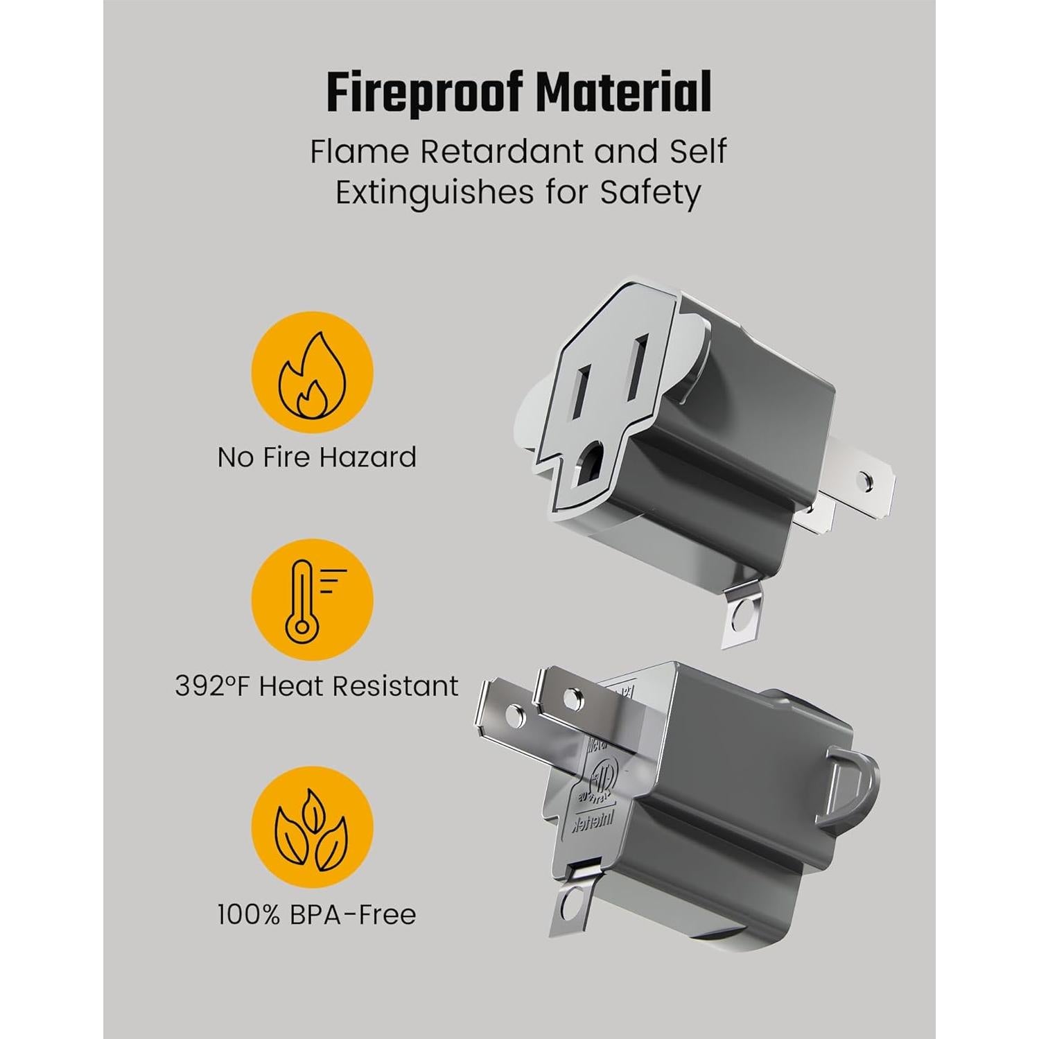 Adaptador de enchufe 2 a 3 clavijas SUPERDANNY gris - Paquete de 2