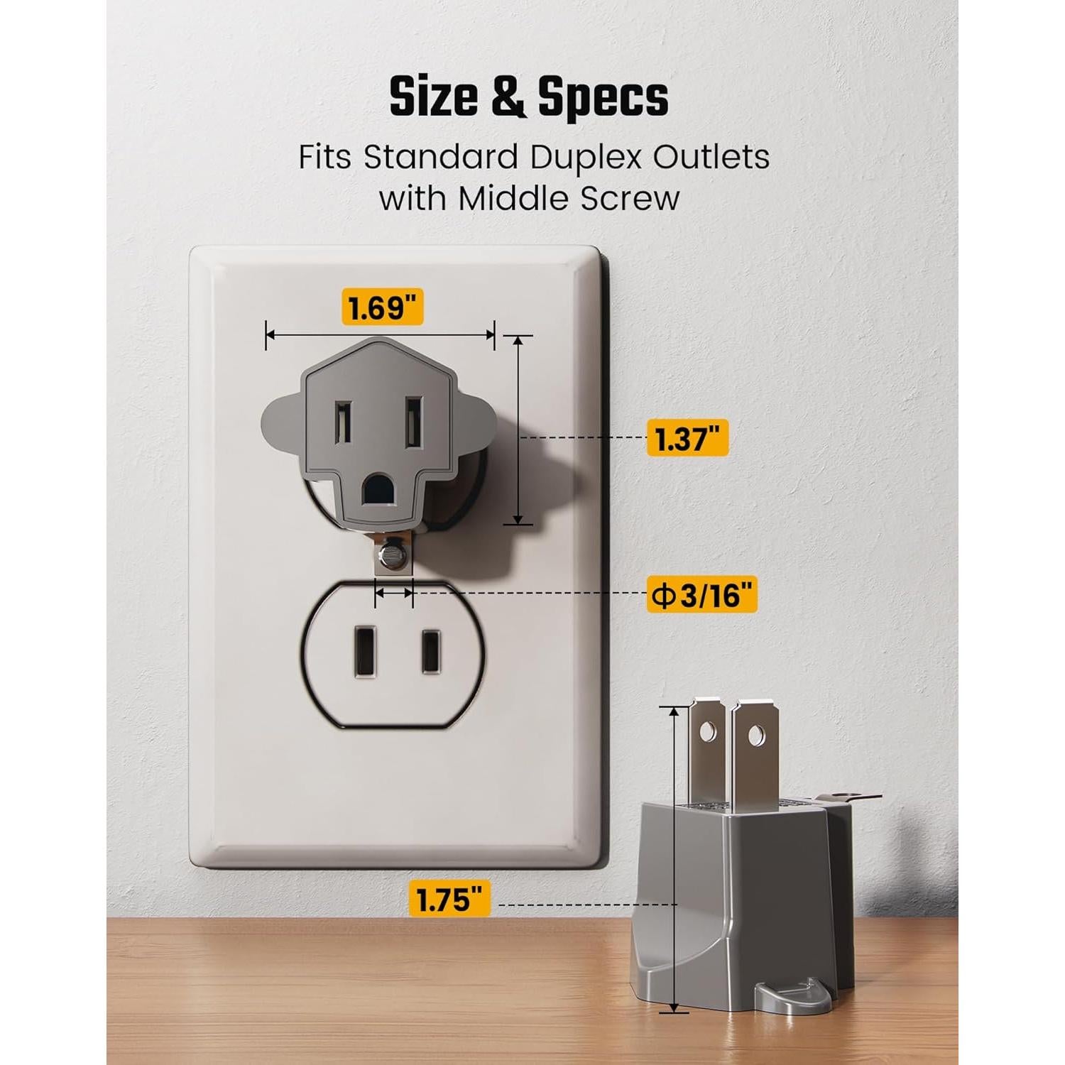 Adaptador de enchufe 2 a 3 clavijas SUPERDANNY gris - Paquete de 2