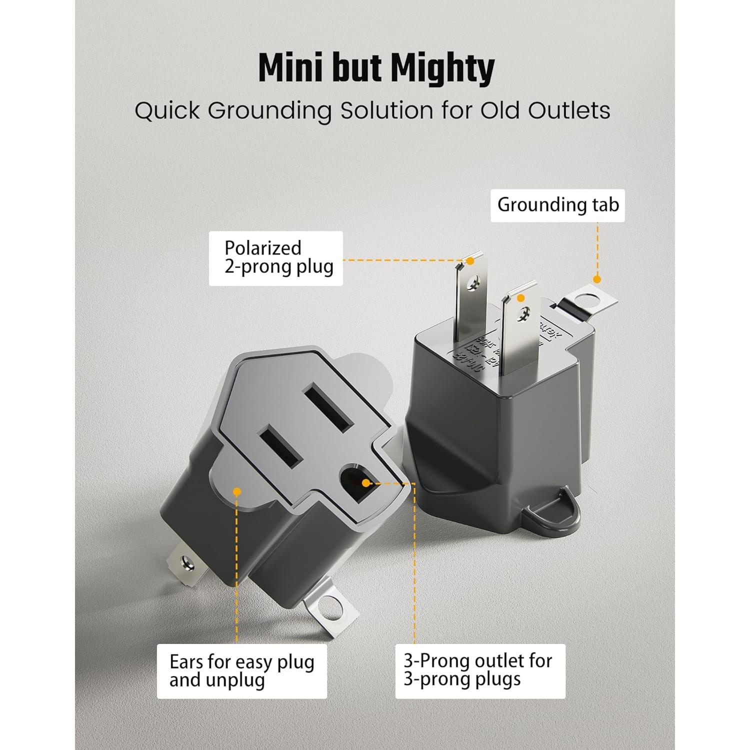 Adaptador de enchufe 2 a 3 clavijas SUPERDANNY gris - Paquete de 2