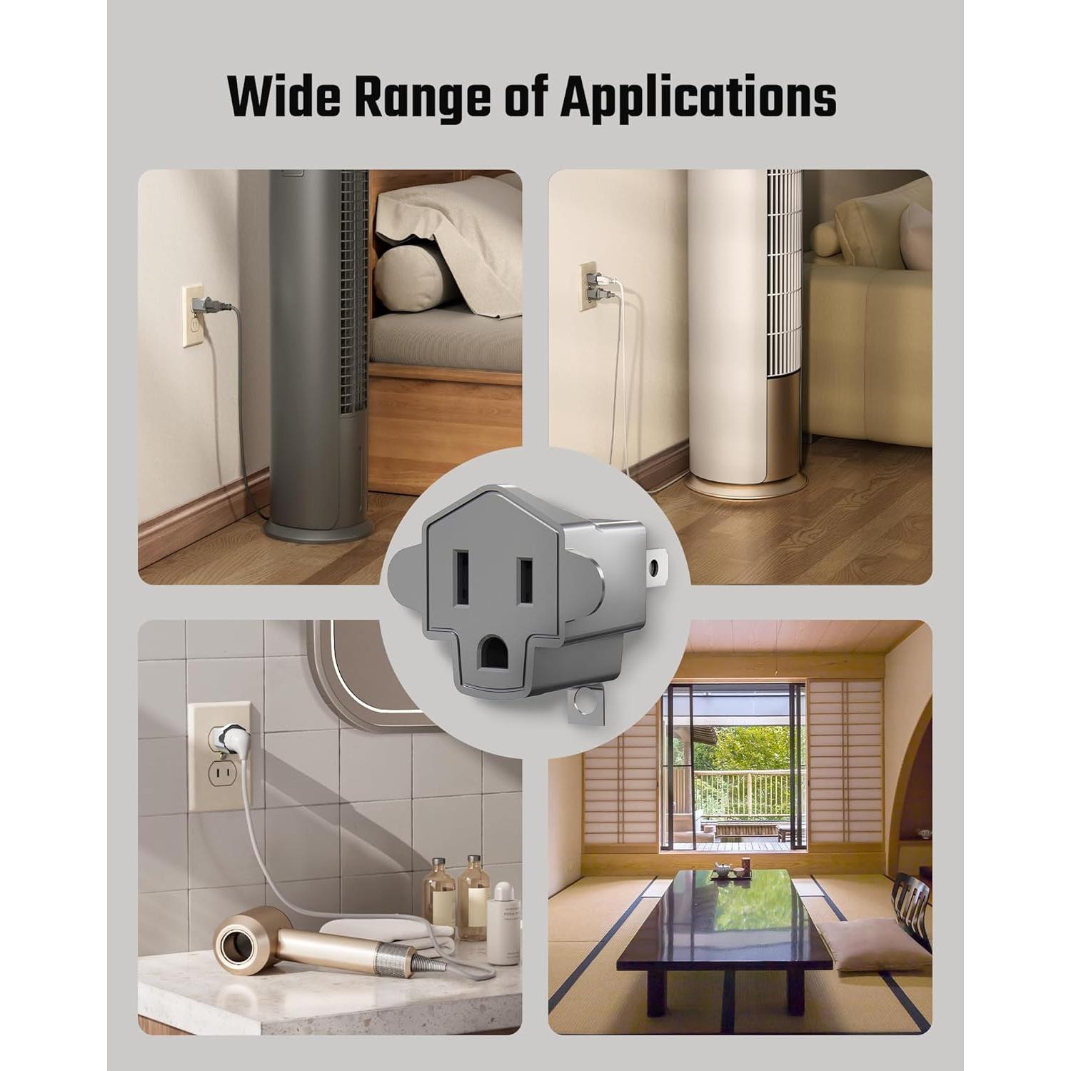 Adaptador de enchufe 2 a 3 clavijas SUPERDANNY gris - Paquete de 2